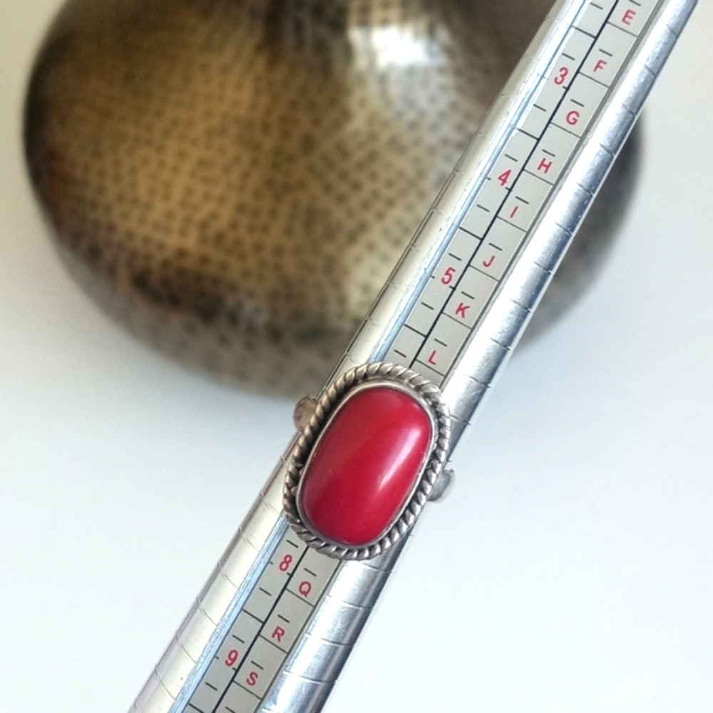 Vintage Red Coral Gemstone 925 Sterling Silver Ring from India Size 7 - Picture 12 of 16
